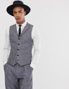 Twisted Tailor Super Skinny Suit Vest In Tweed With Chain - Blue