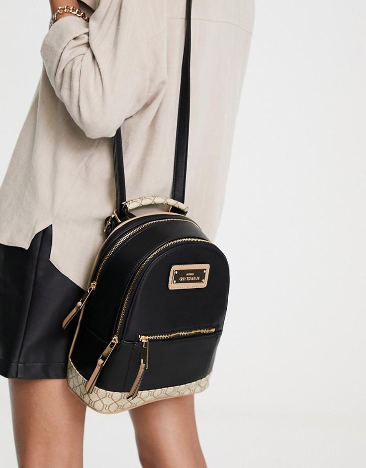 River Island Zip Pocket Backpack In Black