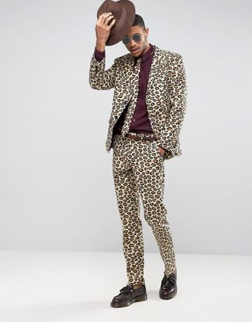 Opposuits Slim Leopard Print Suit + Tie - Brown