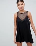 Asos Design Swing Romper With Mesh And Lace Trim - Black