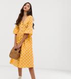 Influence Tall Polka Dot Button Through Midi Dress - Yellow