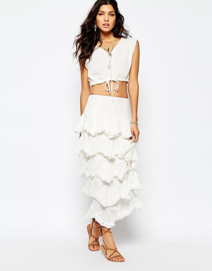 Stevie May Kick Up Your Heels Ruffle Maxi Skirt In White - White