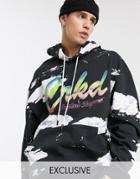 Crooked Tongues Oversized All Over Mountain Print Hoodie-black