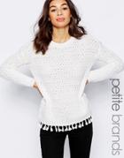 New Look Petite Tassel Trim Sweater - White
