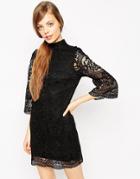 Asos High Neck Premium Lace Mini Shift Dress - Black