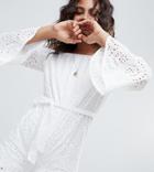 Parisian Tall Broderie Off Shoulder Romper - White