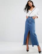 A-gold-e Piper Denim Skirt With Split And Frayed Hem - Blue