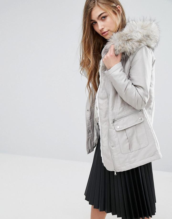 Miss Selfridge Luxe Satin Parka - Silver