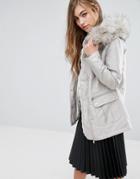 Miss Selfridge Luxe Satin Parka - Silver