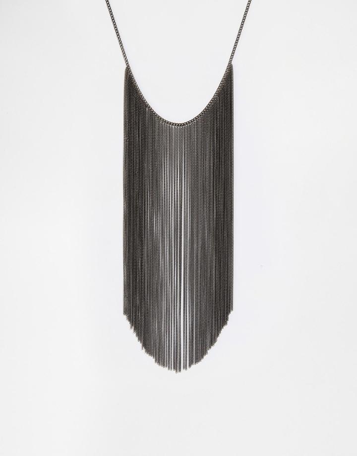 Pilgrim Statement Fringe Necklace - Hematite