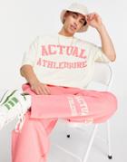 Asos Actual Coordinating Oversized T-shirt Front Athleisure Logo Print In Ecru-neutral
