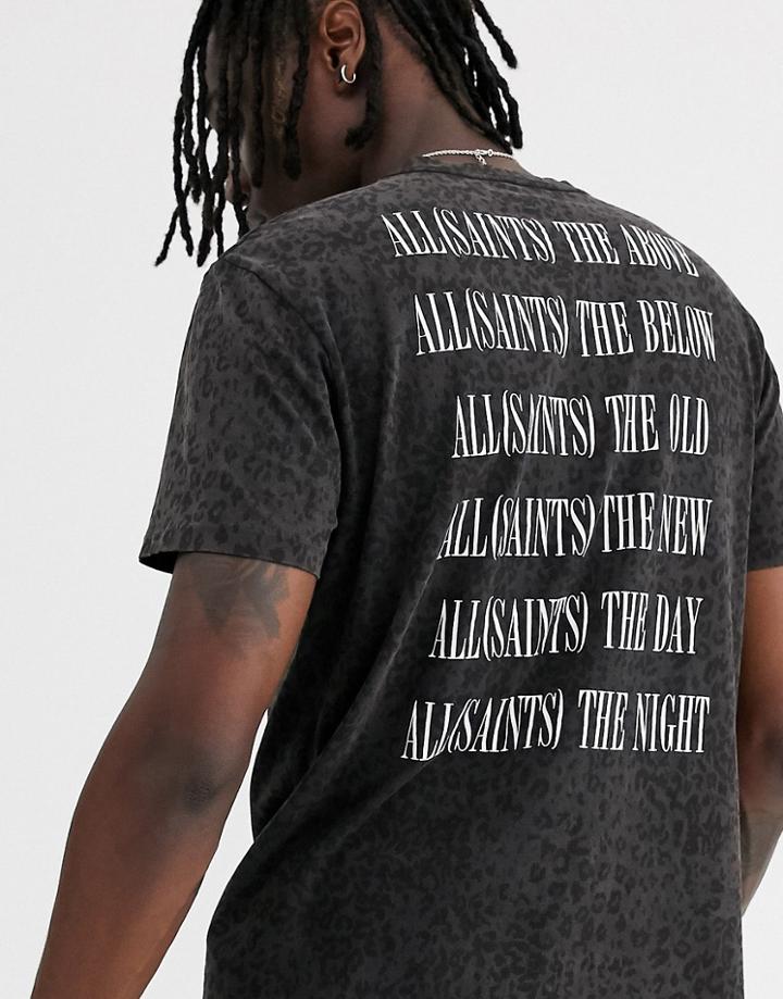 Allsaints Leopard Print Logo T-shirt With Back Print In Vintage Black
