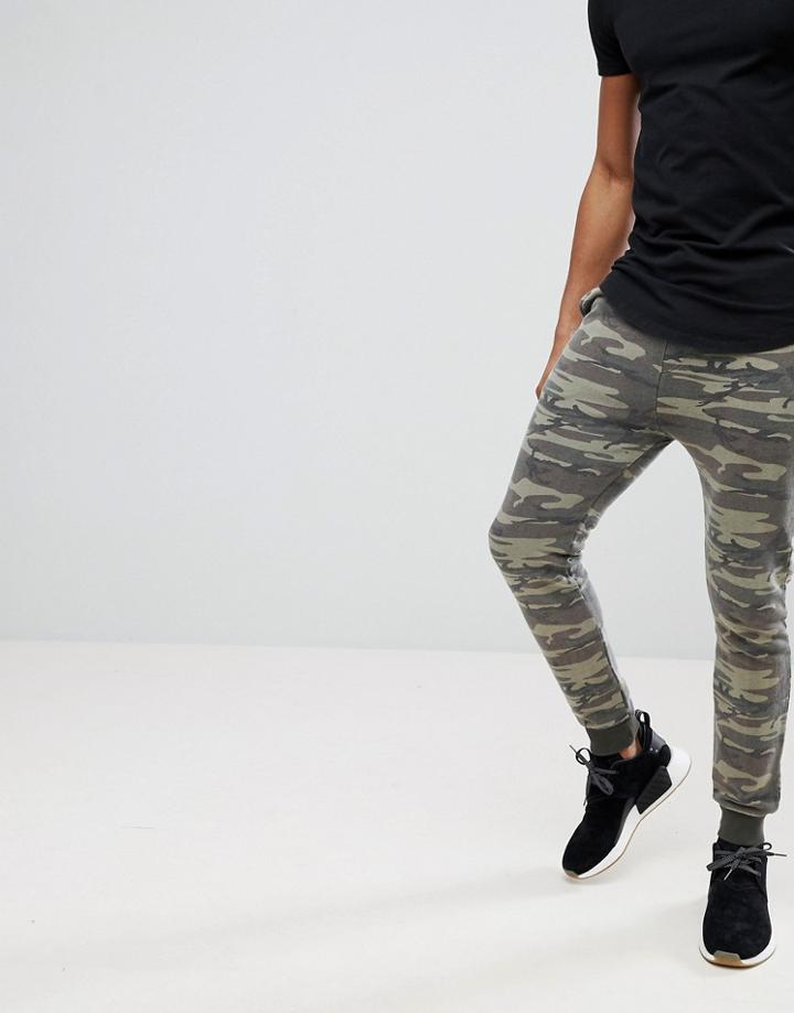 Asos Super Skinny Joggers In Washed Camo - Green