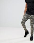 Asos Super Skinny Joggers In Washed Camo - Green