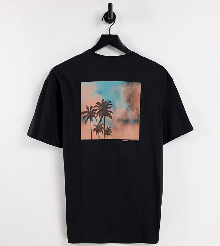 Selected Homme Organic Cotton Oversized T-shirt With Palm Tree Back Print In Black Exclusive At Asos