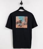 Selected Homme Organic Cotton Oversized T-shirt With Palm Tree Back Print In Black Exclusive At Asos
