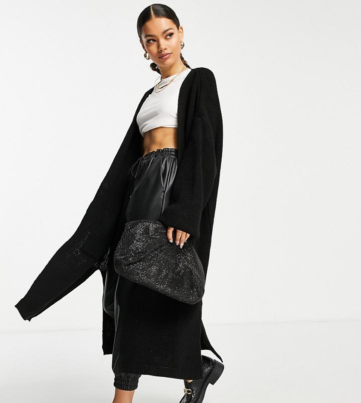 Topshop Petite Knitted Maxi Cardi In Black