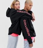 Collusion Unisex Logo Hoodie With Neon Print - Black