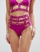 Asos Glitz Jewel Embellished Caged High Waist Bikini Bottom - Pink
