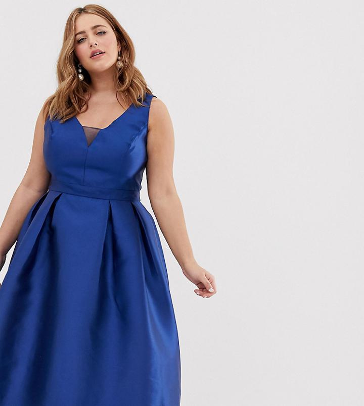Chi Chi London Plus Prom Midi Dress With Sweetheart Neckline In Blue-navy