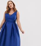 Chi Chi London Plus Prom Midi Dress With Sweetheart Neckline In Blue-navy