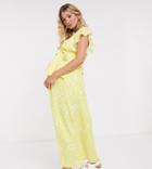 Twisted Wunder Maternity Ruffle Maxi Dress In Lemon Floral-yellow