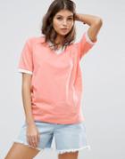 Asos T-shirt With V Neck And Contrast Trim - Pink