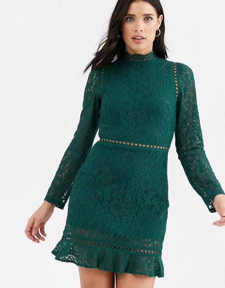 Fashion Union High Neck Lace Dress With Flippy Hem