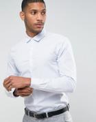 Asos Smart Stertch Slim Mirco Stripe Shirt - Blue