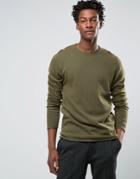 Troy Roll Edge Sweater With Crew Neck - Green