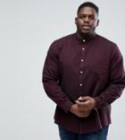 Asos Plus Casual Stretch Regular Oxford In Burgundy With Grandad Collar - Red