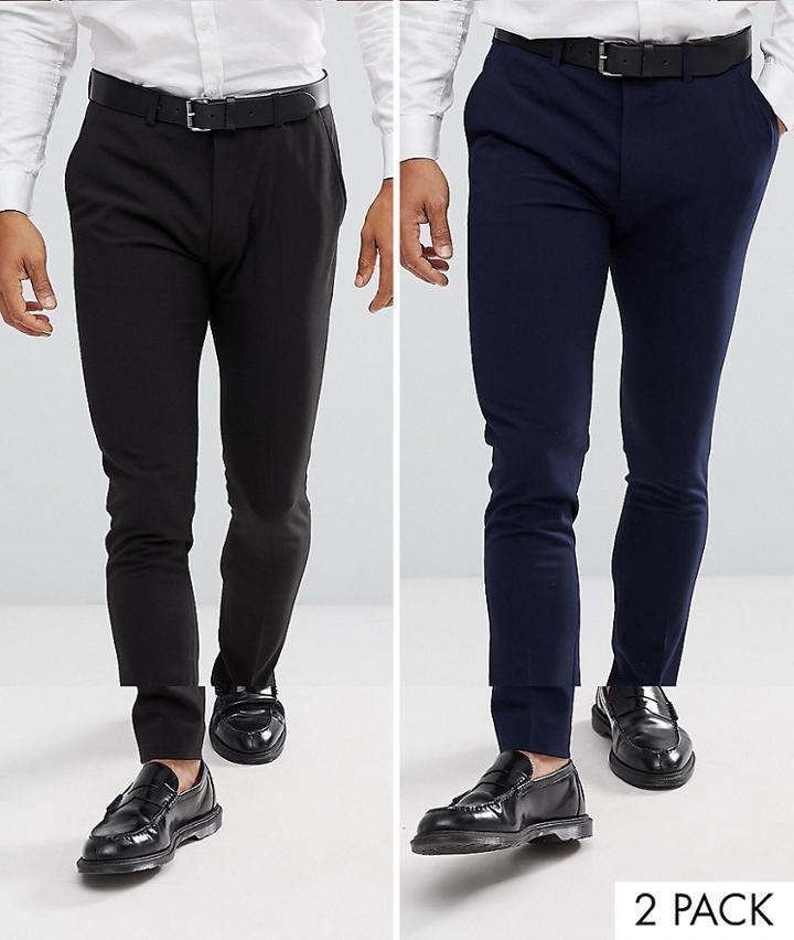 Asos Design 2 Pack Super Skinny Trousers In Black And Navy Save - Multi