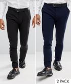 Asos Design 2 Pack Super Skinny Trousers In Black And Navy Save - Multi
