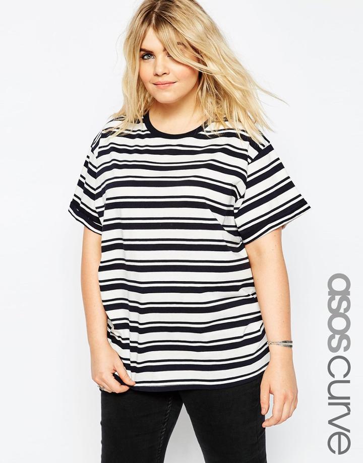 Asos Curve Easy Boyfriend T-shirt In Wide Stripe - Multi