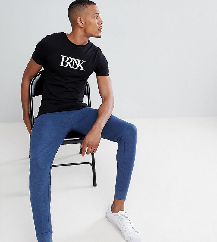 Asos Design Tall Skinny Joggers In Dark Denim Marl - Navy