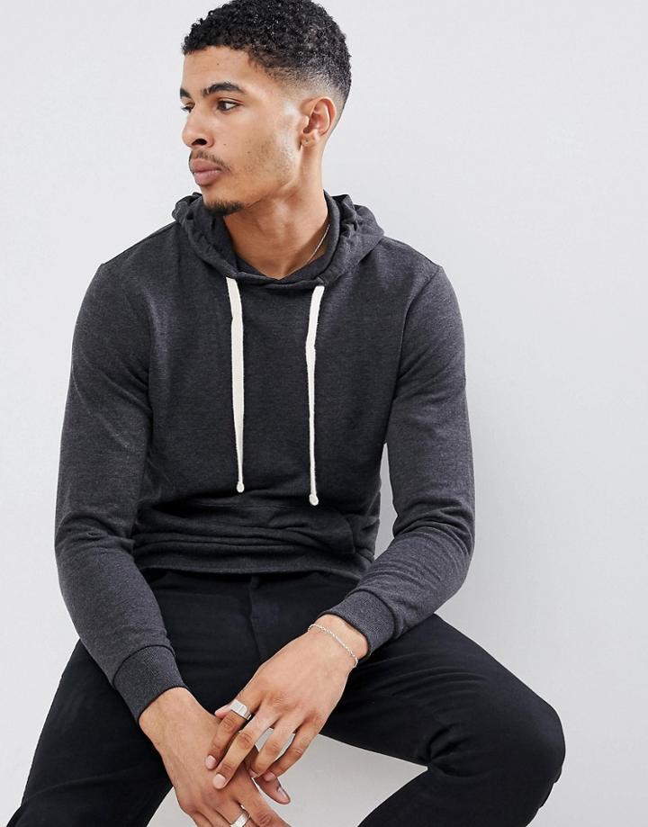Jack & Jones Essentials Hooded Overhead Sweat In Dark Gray Melange