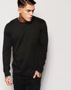 Asos Longline Long Sleeve T-shirt With Crew Neck - Black