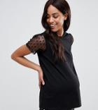 Asos Design Maternity T-shirt With Pretty Dobby Sleeve - Black