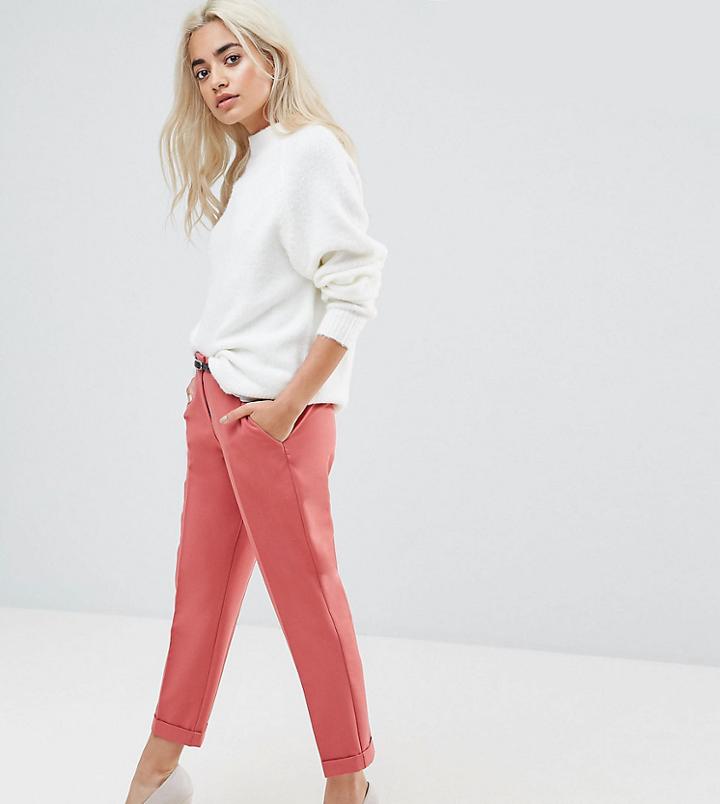 Asos Petite The Slim Tailored Cigarette Pants With Belt Terracotta - Pink
