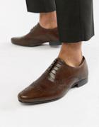 Asos Design Oxford Brogue Shoes In Brown Leather - Brown