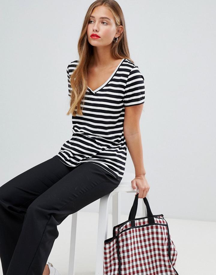 Jdy Cloud Stripe V-neck T-shirt - Navy