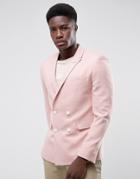 Asos Skinny Double Breasted Blazer In Pink Texture - Pink