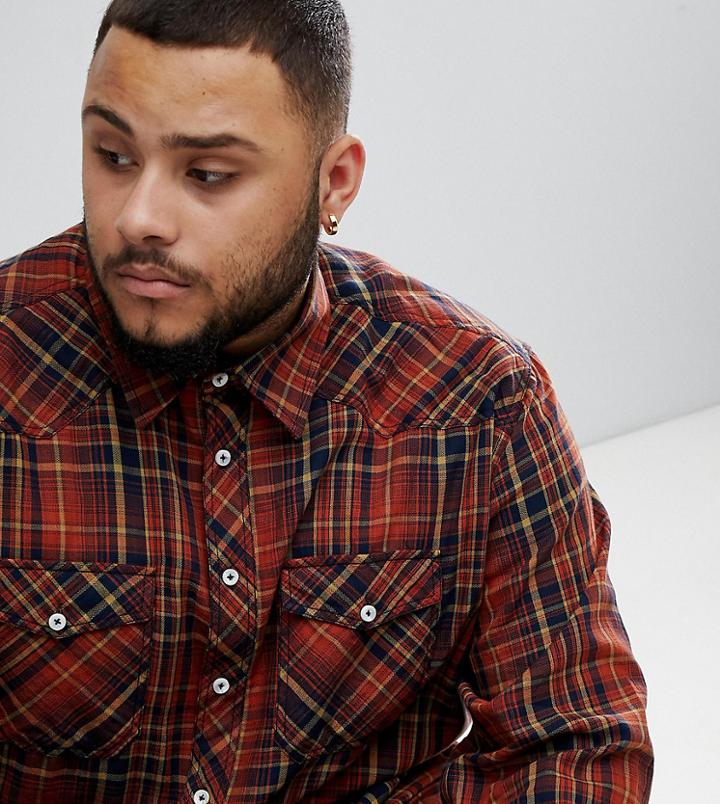 Replika Plus Long Sleeve Check Shirt With Double Chest Pockets - Red
