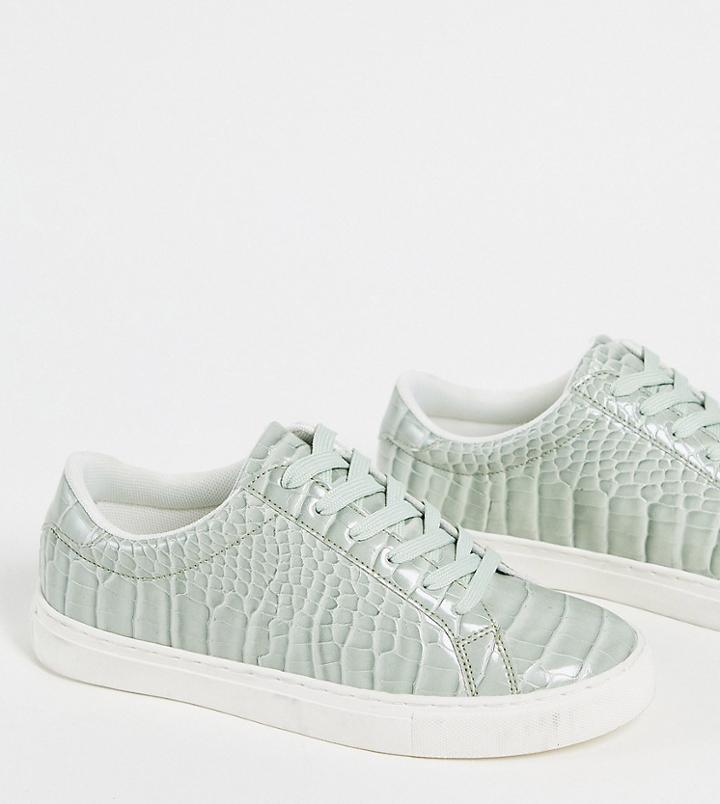 Asos Design Wide Fit Drama Sneakers In Green Croc