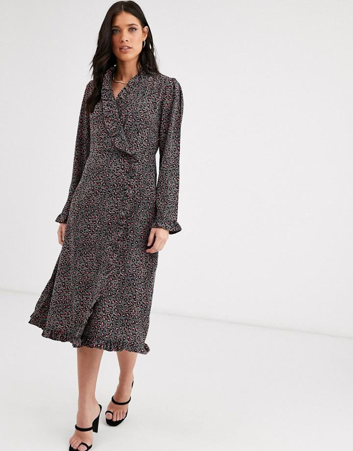 Y.a.s Ruffle Detail Long Sleeve Wrap Dress-brown