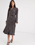Y.a.s Ruffle Detail Long Sleeve Wrap Dress-brown