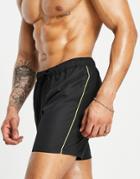 Asos Design Swim Shorts With Pipping Mid Length-black
