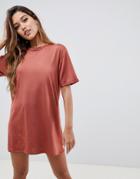 Asos Design Slinky Ultimate Rolled Sleeve T-shirt Dress - Orange