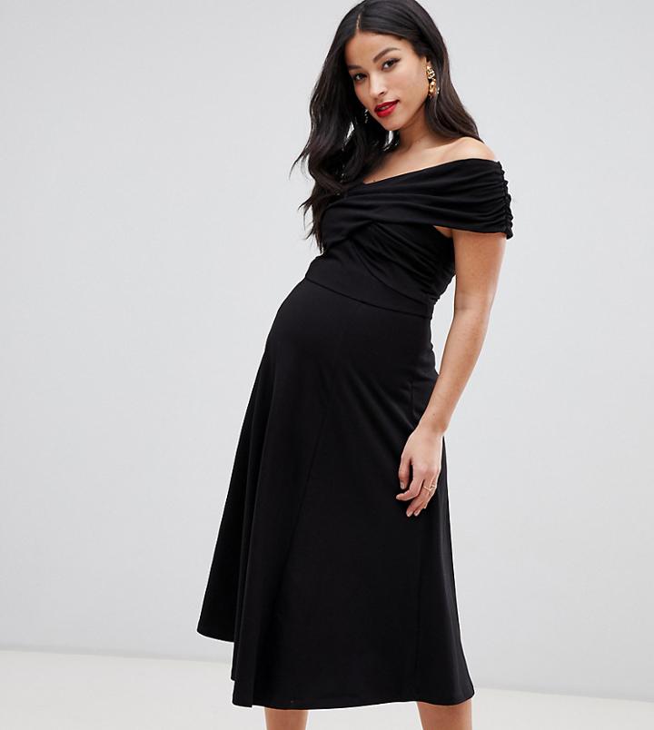 Asos Design Maternity Bardot Midi Skater Dress - Black