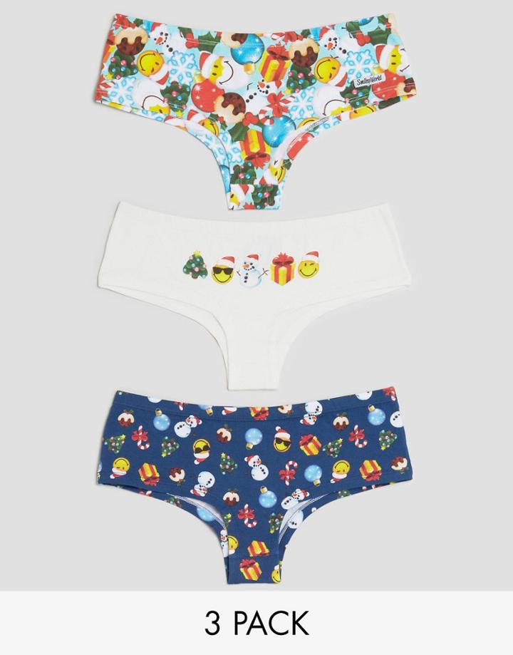 Asos Holidays Smiley 3 Pack Cheeky Pants - Multi